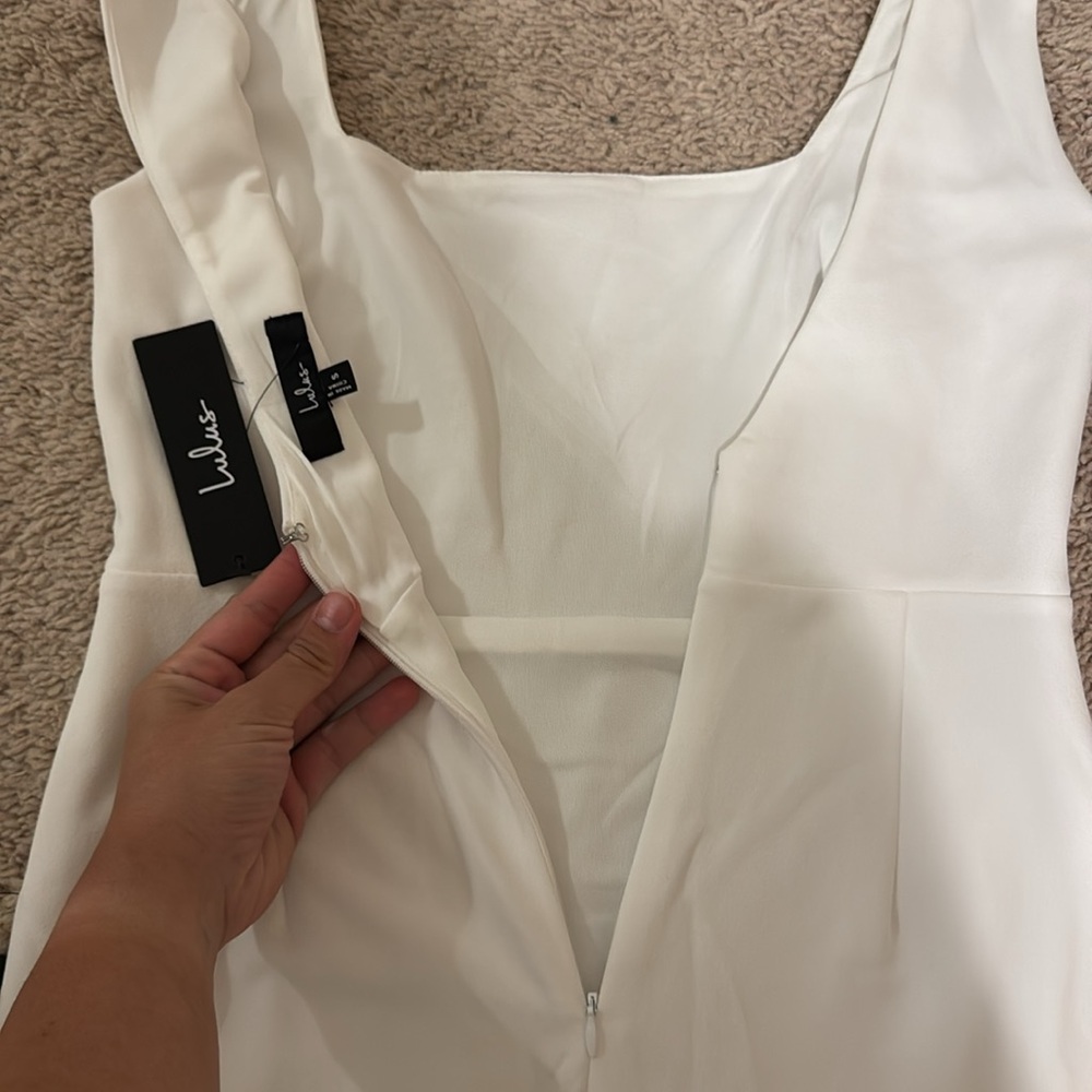 Lulu's Moment Maker White Square Neck Trumpet Midi Dress - Picture 4 of 7